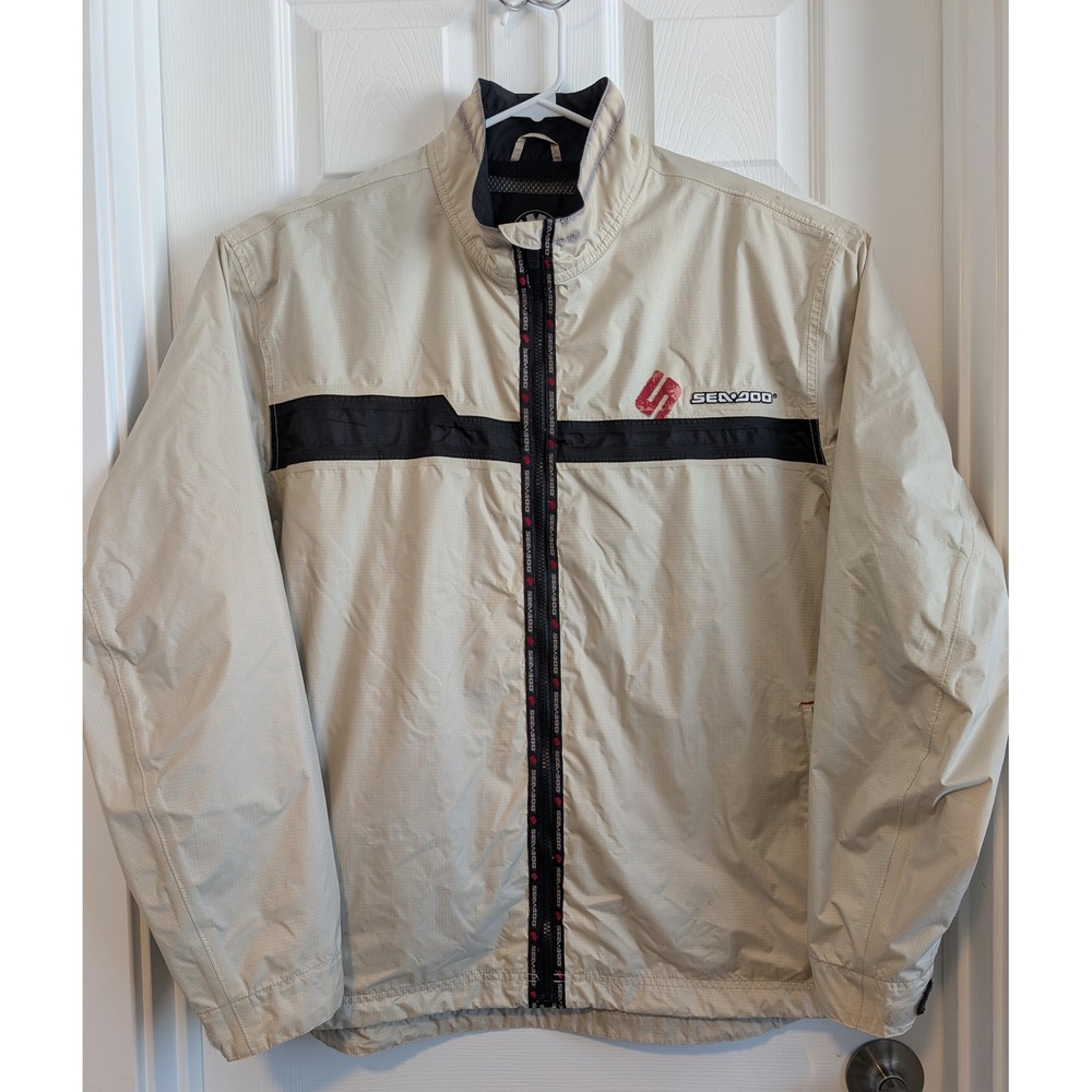 Sea-Doo BRP Mens XL Tan Ripstop Mesh Lined Windbreaker Jacket Boating Jet Ski